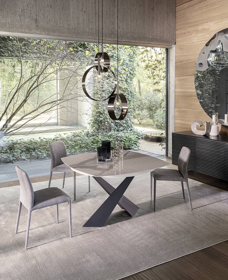 Living Square, extending table with shaped or round ceramic top - Riflessi