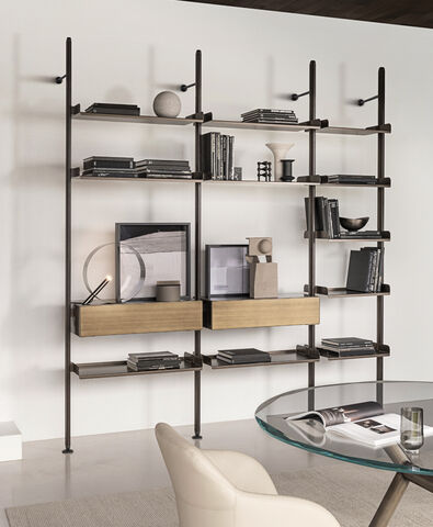 Techwall, modular, combinable and customizable bookcases system - Riflessi