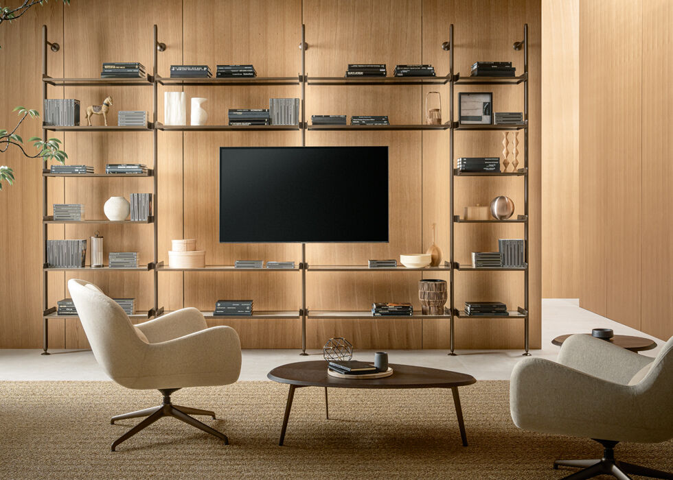 Libreria con porta TV, Parete attrezzata con libreria e tv - Techwall, Riflessi Libreria con porta TV, Parete attrezzata con libreria e tv - Techwall, Riflessi