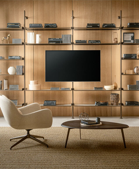 Libreria componibile a parete con braccio porta TV - Techwall, Riflessi Libreria componibile a parete con braccio porta TV - Techwall, Riflessi