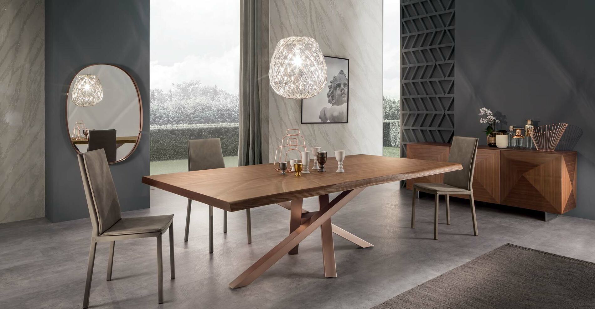 Wooden Modern Dining Table Shangai - Riflessi - Design Made in Italy